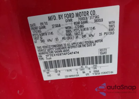 2010 Ford F150 Super Cab from USA, damaged, VIN 1FTEX1E87AFD47474